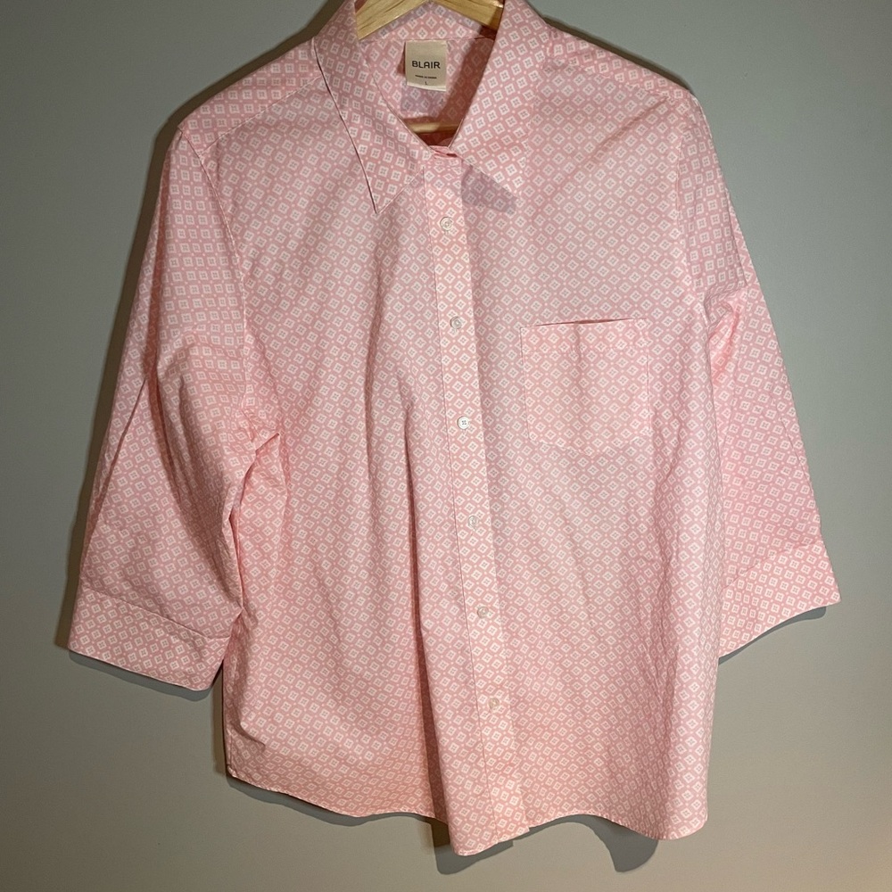 BLAIR Womens Size Large Long‎ Sleeve Button Down Shirt Pink